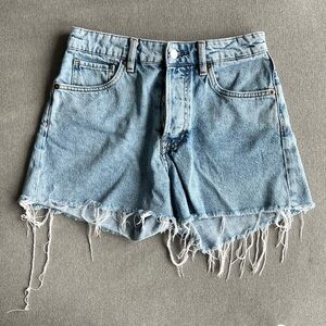 Frayed Hem Light Blue Denim Shorts - Women
